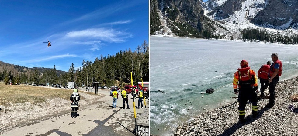 Altre persone finiscono in acqua nel lago di Braies per la rottura del ghiaccio